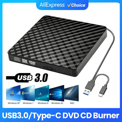 Slim External DVD RW Writer for Laptop PC, 2in 1, USB 3.0, Type C, CD Writer, Drive, Reader, Reader, Optical Drives